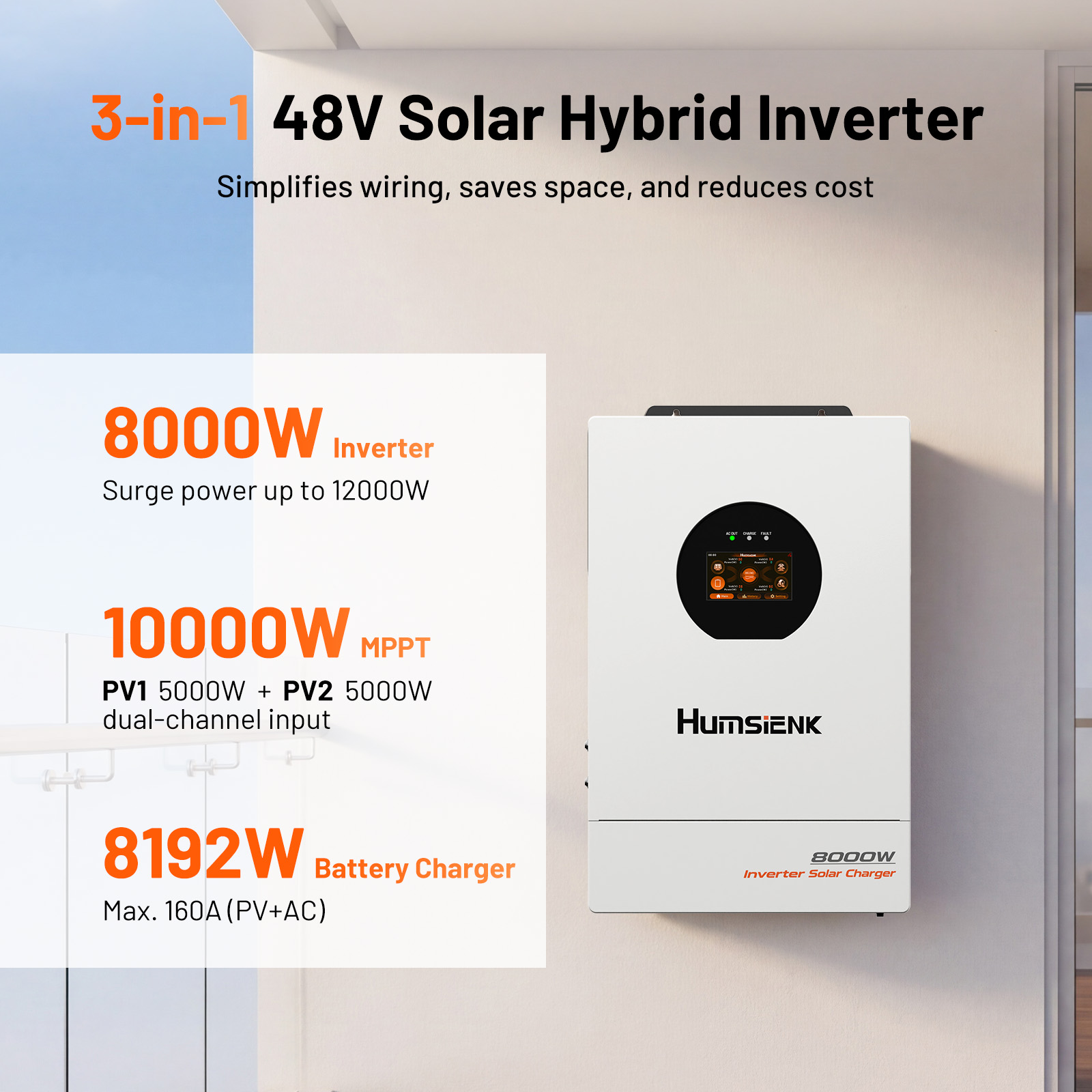 Humsienk 48V 8KW 3-in-1 Solar- – Mppt Hybrid Inverter 48V 8Kw 3 Phase Bewertung und Preis