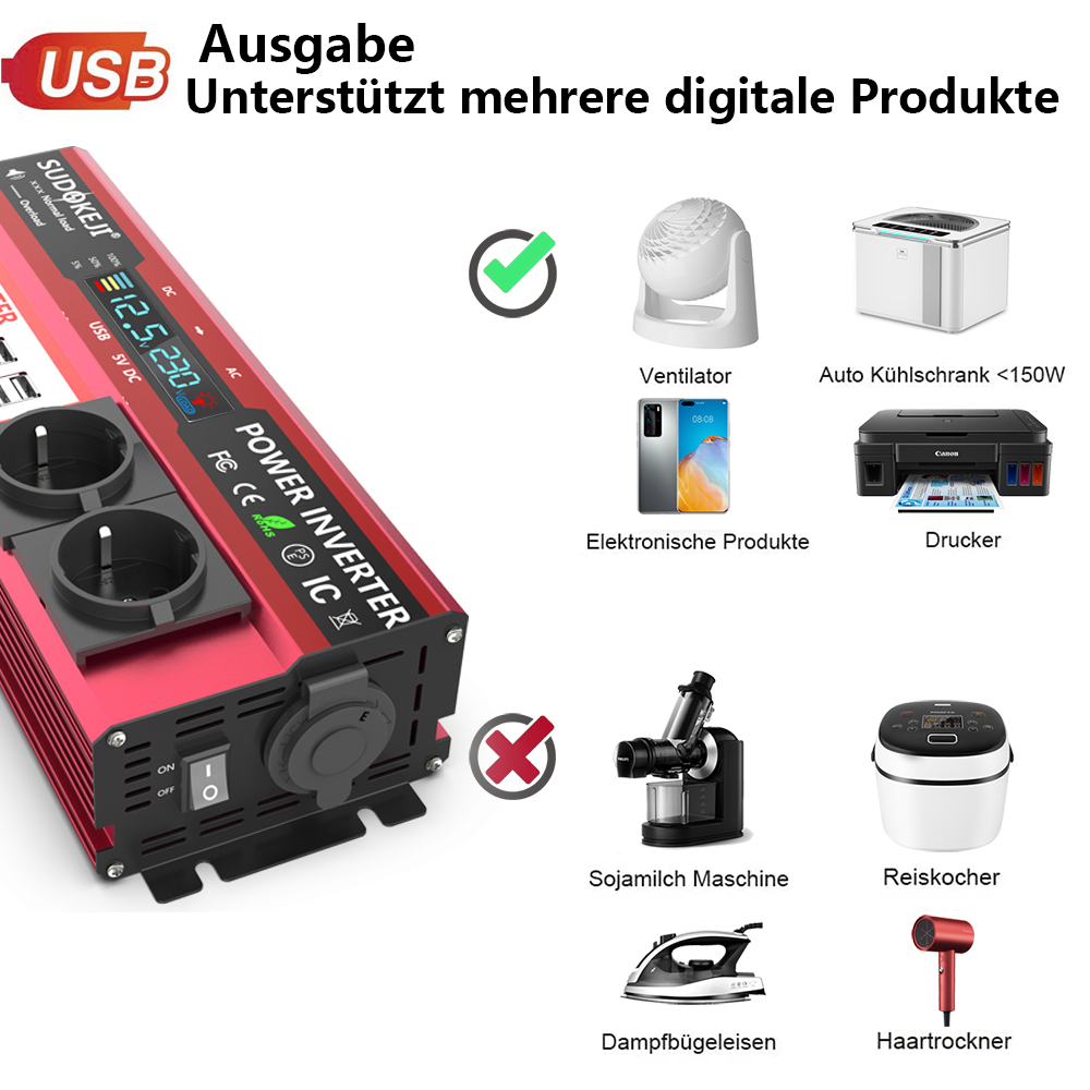 12V zu 220V 4000W Spitzenleist – Power Inverter 12V 220V 4000W Continuous Bewertung und Preis